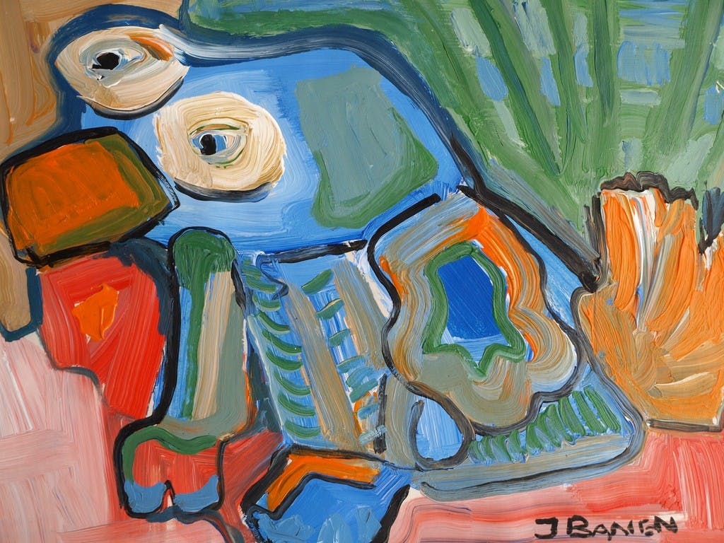 Jasper Banen - Acrylverf op papier , De Onschuldige – gesigneerd – 1993  kopen? Bied vanaf 55!