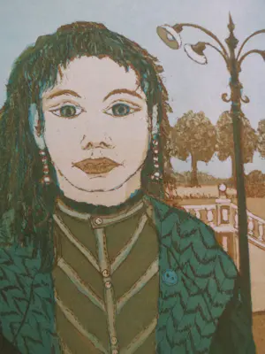 Laetitia de Haas - Laura in landschap met brug.Prachtig kleurgebruik!! kopen? Bied vanaf 75!