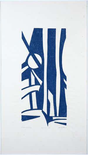 Paul Overhaus - Houtsnede op japans papier, Maanlicht - Ingelijst verkocht voor € 35!