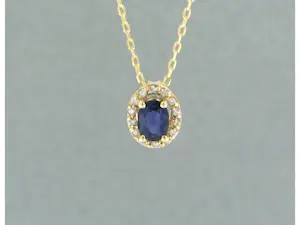 14k geelgouden collier met hanger met saffier en diamant 0.08ct - 45cm kopen? Bied vanaf 230!