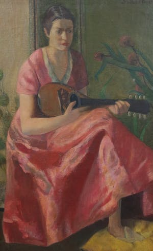 Gaston Pauwels - olieverf op doek - jonge vrouw met mandoline kopen? Bied vanaf 225!
