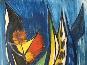 Dick Elffers - compositie met planten | pastel-/krijttekening - ingelijst kopen? Bied vanaf 50!