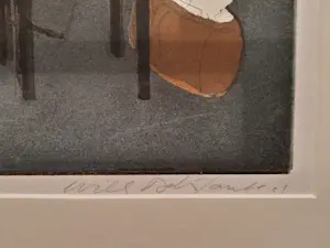 Willy Belinfante - grote Epreuve d'Artiste kleuren ets "vergadering" - met pers. opdracht gesign kopen? Bied vanaf 48!