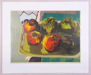 Vincent van Ojen - Houtsnede, Schaal met appels - Ingelijst vendu pour 100€ !