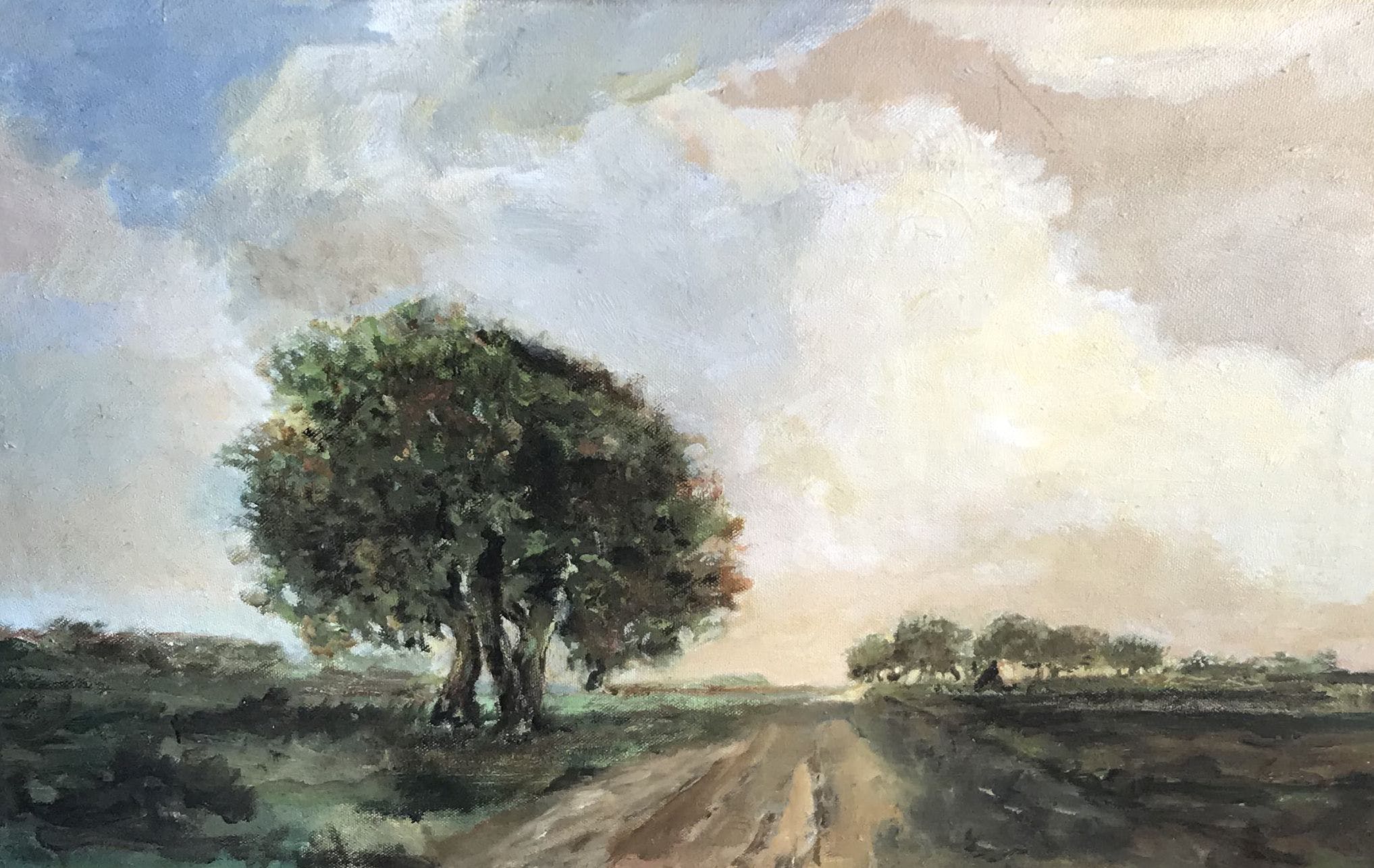 Niet of onleesbaar gesigneerd - landschap met boerenweggetje en bomen kopen? Bied vanaf 1!