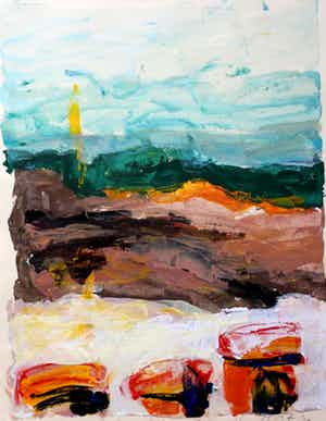 Richard Smeets - ingelijste gouache: abstract landschap - 1984 verkocht voor € 295!