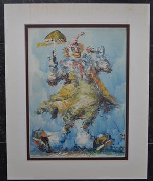Niet of onleesbaar gesigneerd - Clown met parasol en bloem - Olieverf - Gesigneerd kopen? Bied vanaf 1!