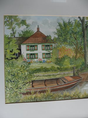 Jan van Bragt - Aquarel , landhuis met een roeiboot. kopen? Bied vanaf 20!