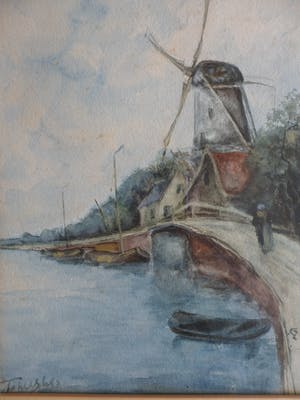 Adriaan Terhell - Aquarel, Polderlandschap molen aan het water kopen? Bied vanaf 25!