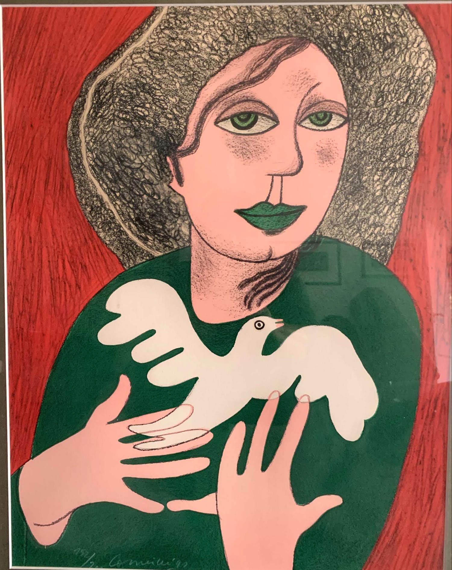 Corneille - Zeefdruk. Vrouw met duif kopen? Bied vanaf 175!