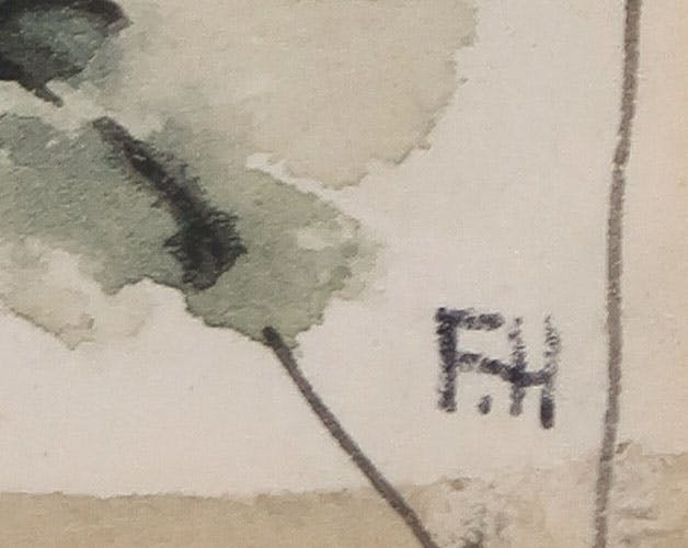 Frida Holleman - Aquarel, Druivenbladeren - Ingelijst kopen? Bied vanaf 35!