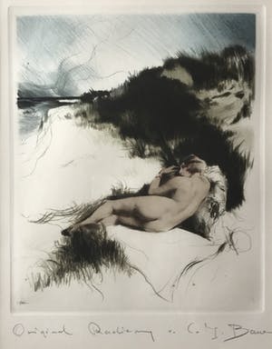 Carl Josef Bauer - Ets, Liggend naakt in duinen / Radierung, Nackte Damen in den Dünen kopen? Bied vanaf 65!