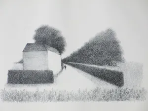Metten Koornstra - Figuur langs bomenrij bij woning - Litho kopen? Bied vanaf 40!