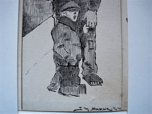 Niet of onleesbaar gesigneerd - originele 1914 Inkttekening "Vader met kinderen in winters Amsterdam" kopen? Bied vanaf 1!