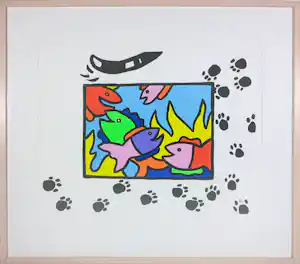 Shunyam - Zeefdruk, Fish and cat II - Ingelijst verkauft für € 60!