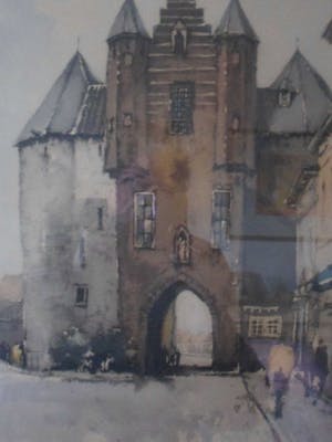 Roger Hebbelinck - Kleuren ets, Stadsgezicht, Bergen op Zoom kopen? Bied vanaf 20!