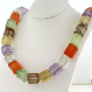 kralen collier van carneool, amethist, bergkristal, citrien en rutiel kwarts kopen? Bied vanaf 80!