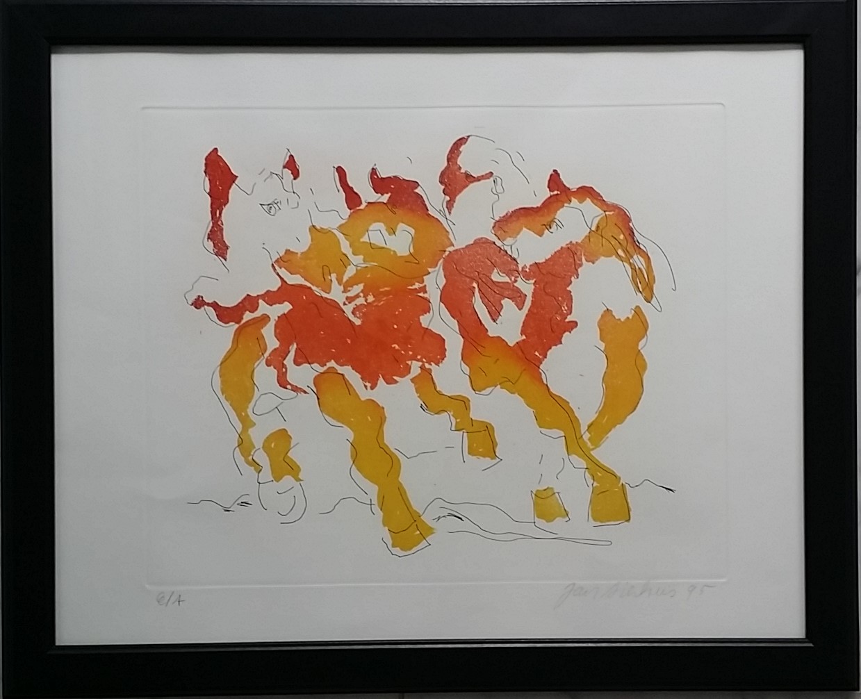 Jan Sierhuis - Ingekleurde ets met paarden verkocht voor € 90!