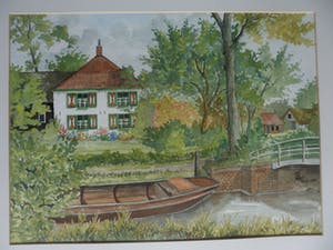 Jan van Bragt - Aquarel , landhuis met een roeiboot. kopen? Bied vanaf 20!