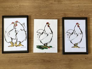 Ellen Meuwese - 3 Zeefdrukken van de kippenserie - gesigneerd kopen? Bied vanaf 35!