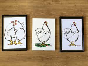 Ellen Meuwese - 3 Zeefdrukken van de kippenserie - gesigneerd verkocht voor € 35!