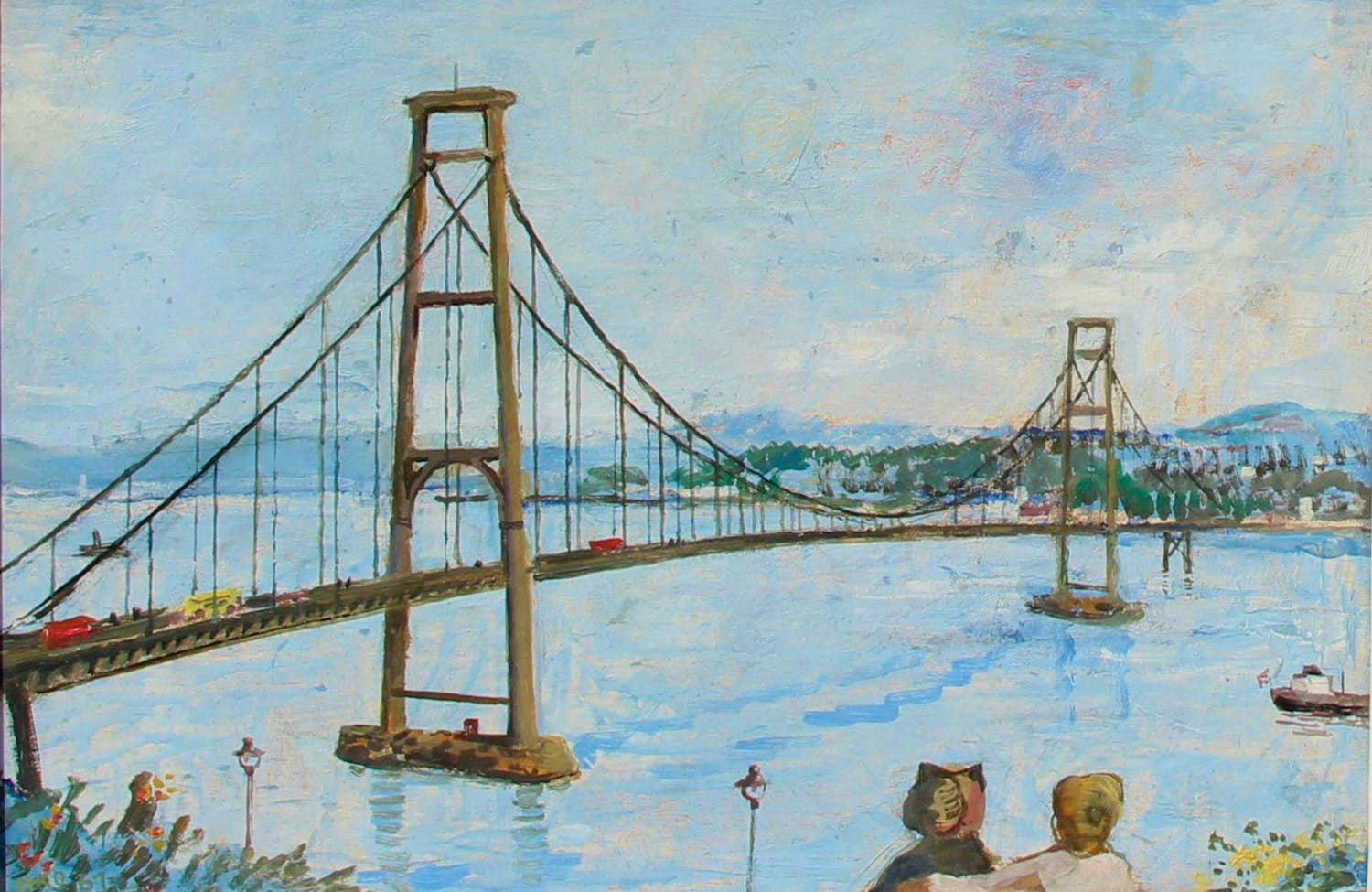 Harm Kamerlingh Onnes - Ingelijste olieverf: Gezicht op de Golden Gate Bridge te San Francisco - 1967 kopen? Bied vanaf 1500!