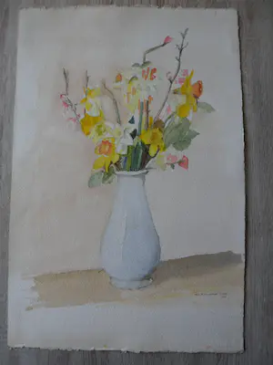 A.G.M. Huijsmans-Evers - Aquarel, Bloemen in een vaas. kaufen? Bieten Sie von 10!