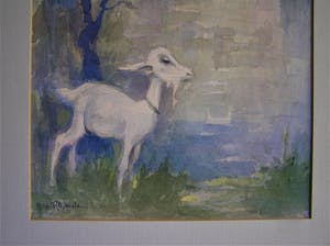 Harrie van Rosmalen - Aquarel - Geitje bij wit huis in landschap aan plas kopen? Bied vanaf 40!