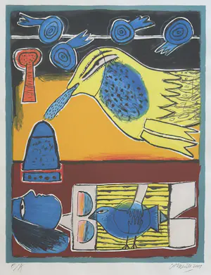 Corneille - Litho: 'Fantasie voorstelling met vrouw en vogels' (2009) kopen? Bied vanaf 335!