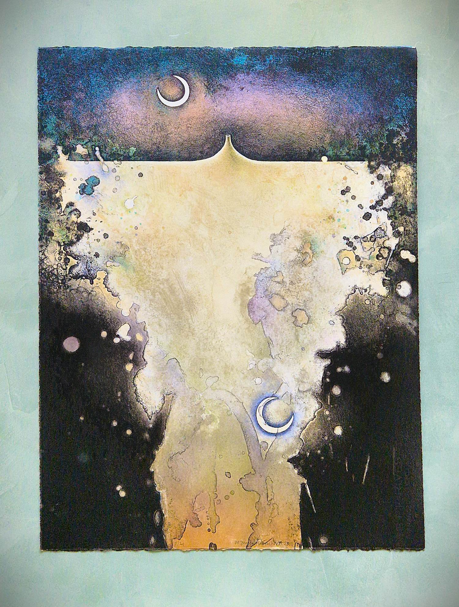 Jurjen Ravenhorst - Grote kleuren lithografie "vulkaan bij nacht" - zeer kleine oplage (5/24) kopen? Bied vanaf 53!