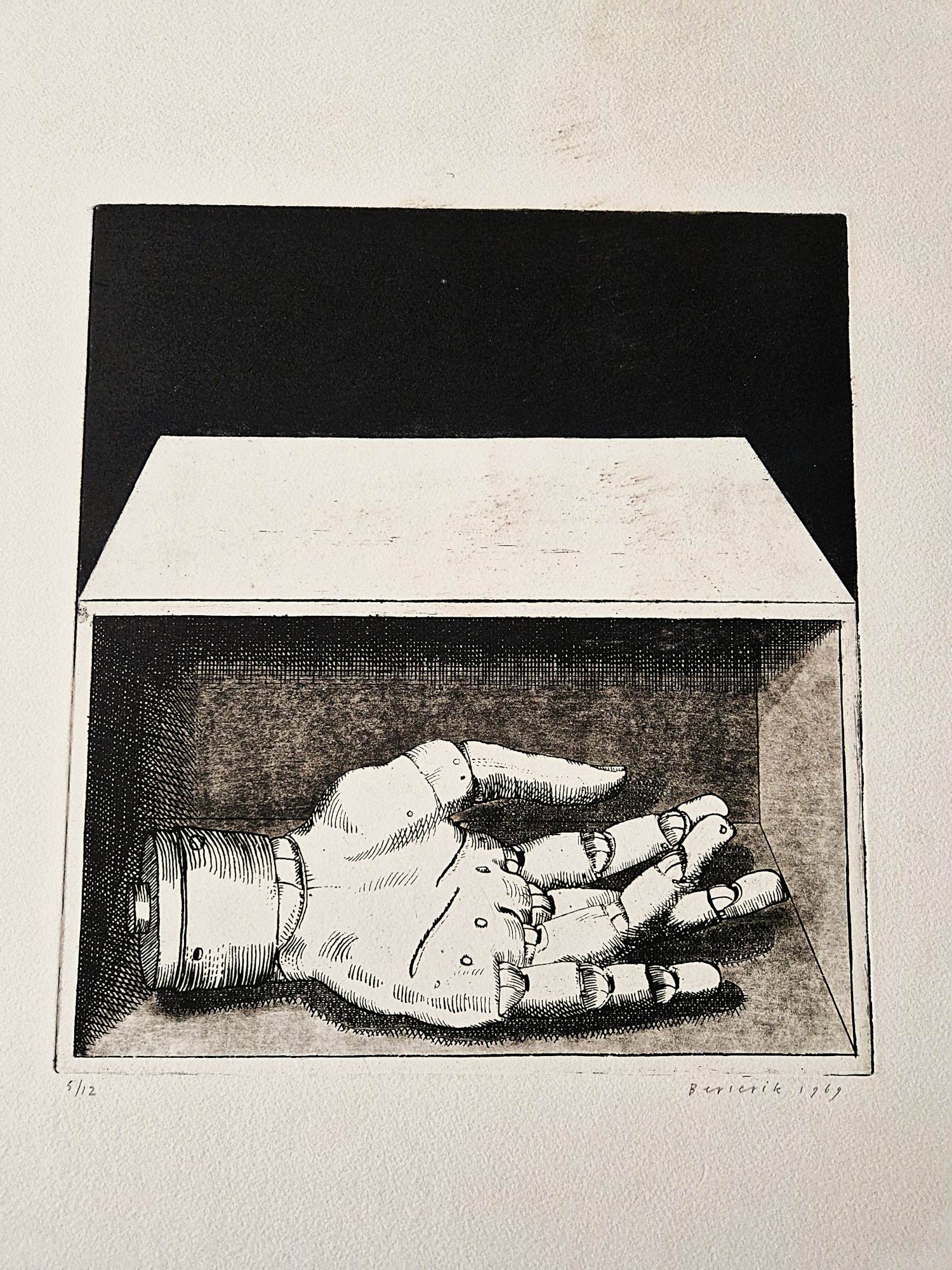 Herman Berserik - Grote monochrome 1969 "Ets "hand" - zeer kleine oplage (5/12) gesigneerd kopen? Bied vanaf 36!