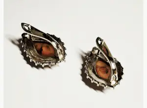 Vintage teardrop oorbellen met gouden amber en marcasiet kopen? Bied vanaf 60!