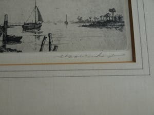 Maarten Langbroek - Ingelijste ets + envelop met info , IJsselmeer (?) – ca. 1970 kopen? Bied vanaf 35!