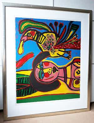 Corneille - L'Afrique n'est pas loin, zeefdruk (mooi ingelijst, zeer groot!) verkocht voor € 1!