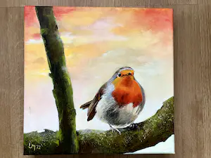 Niet of onleesbaar gesigneerd - Prachtig schilderij roodborstje op tak. kopen? Bied vanaf 1!