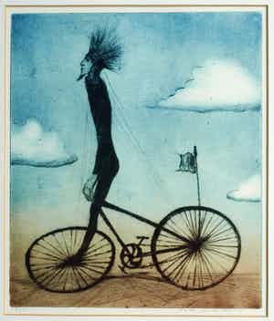Frederik van Batenburg - Ingelijste ets, “Verheven fietser” – oplage 25 ex. verkocht voor € 50!