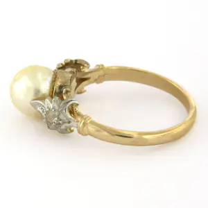 14k bicolour gouden ring bezet met parel en roos geslepen diamant tot. 0.02ct kopen? Bied vanaf 260!