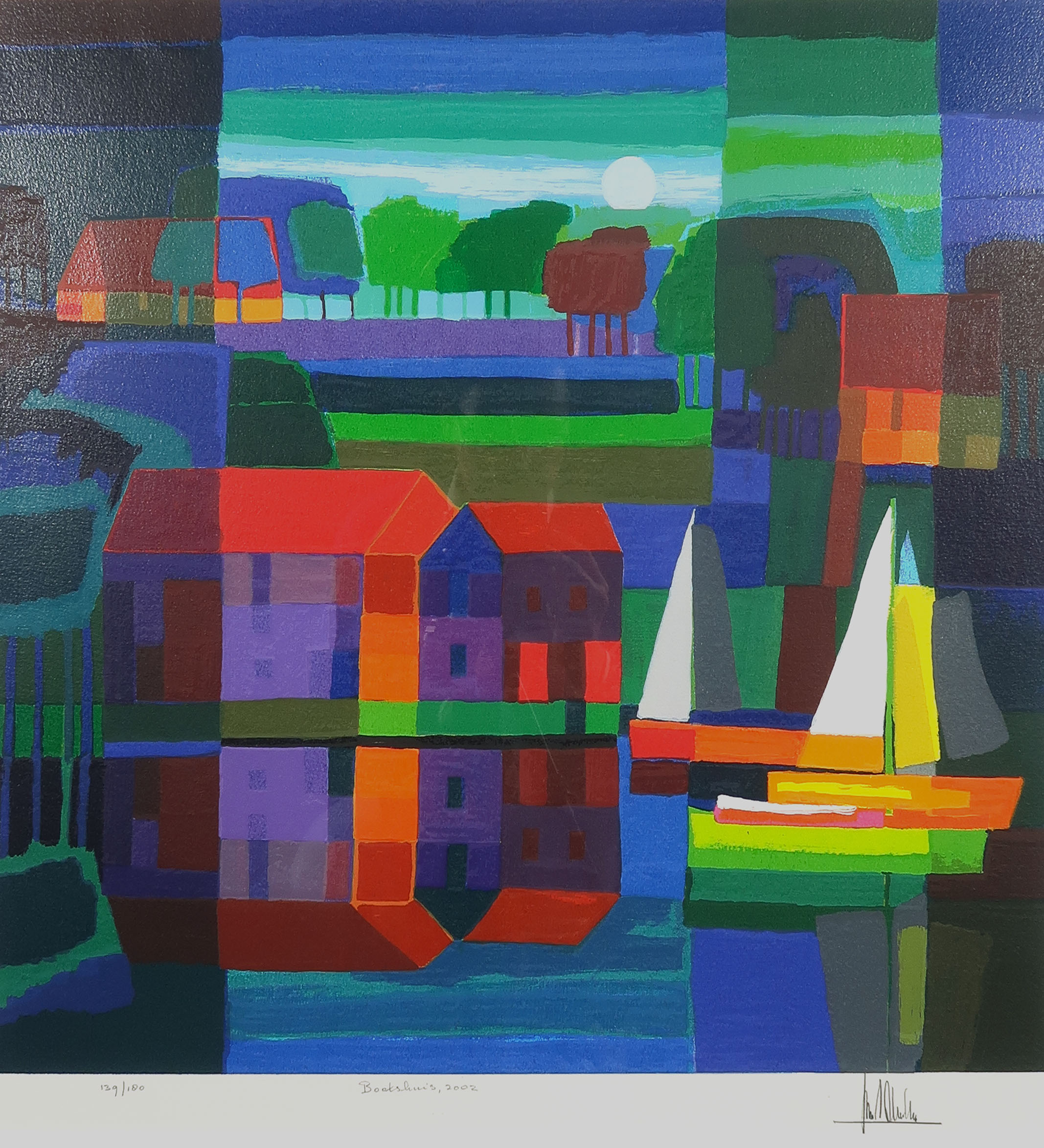 Ton Schulten - Zeefdruk, Bootshuis - Ingelijst kopen? Bied vanaf 250!