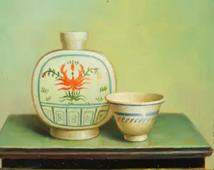 Victor Leao - Olieverf op board, Stilleven met porselein kopen? Bied vanaf 50!