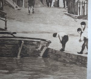 Willem Witsen - Ets - 1912 - het Beurspoortje Amsterdam - fraai ingelijst kopen? Bied vanaf 250!