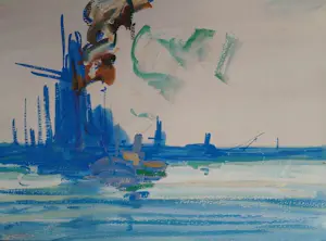 Jos Mous - impressie van de bedrijvigheid in de haven van Antwerpen in blauw kopen? Bied vanaf 90!