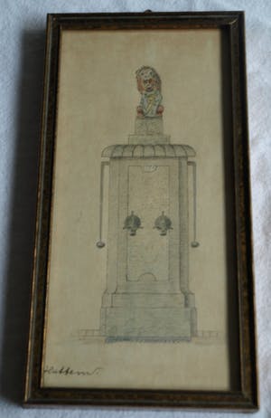 Niet of onleesbaar gesigneerd - Ingelijste tekening , Stadspomp / waterpomp Hattem - oud kopen? Bied vanaf 1!