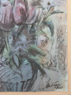 Jan van der Veer - Twee stillevens. Bloemen. Gemengde techniek. kopen? Bied vanaf 39!