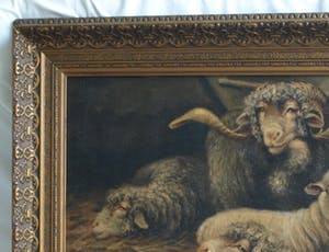 Béla Harmann - Olieverf op doek, “Schapen” – ingelijst – ca 1875-1899 - Groot kopen? Bied vanaf 1!