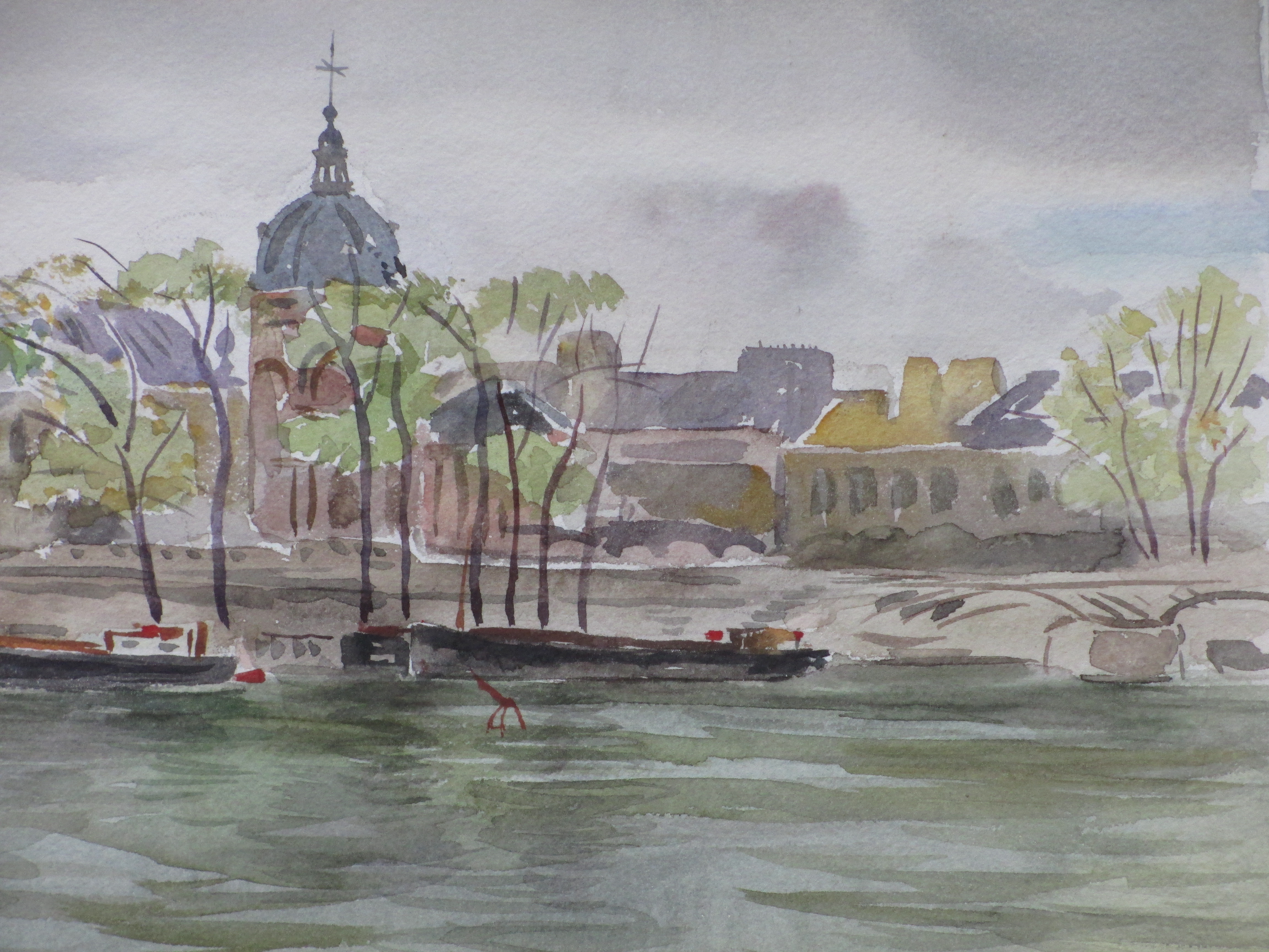 Han Krug - Parijs vanaf de Seine - Aquarel kopen? Bied vanaf 35!