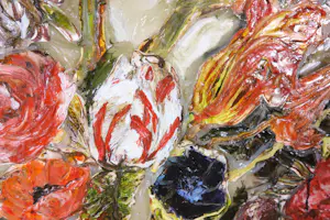 Aart Houtman - Acryl reliëf op doek, Bloemstilleven - Ingelijst (Groot) kopen? Bied vanaf 150!