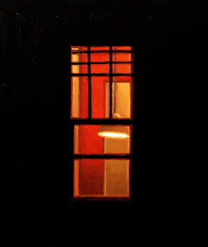 Gerard Boersma - Night Window 8 (Schilderij van verlicht raam in de nacht ) kopen? Bied vanaf 125!