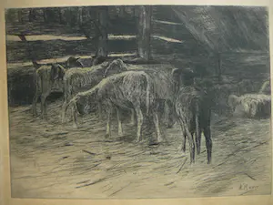 Anton Mauve (sr.) - Geiten in stal kopen? Bied vanaf 30!