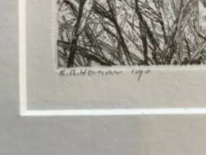 Reinder Homan - Ets, Landschap met riet in de polder ‘90 kopen? Bied vanaf 65!