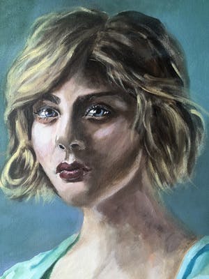 Niet of onleesbaar gesigneerd - Modern kleurrijk portret jonge vrouw kopen? Bied vanaf 10!